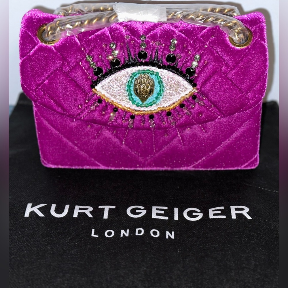 NWT Kurt Geiger London Mini Kensington Eye Quilted Purple Velvet Crossbody Bag